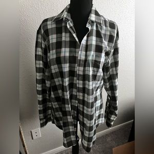 Ladies Plaid Shirt - L - black, white teal shirttails - by Lexington